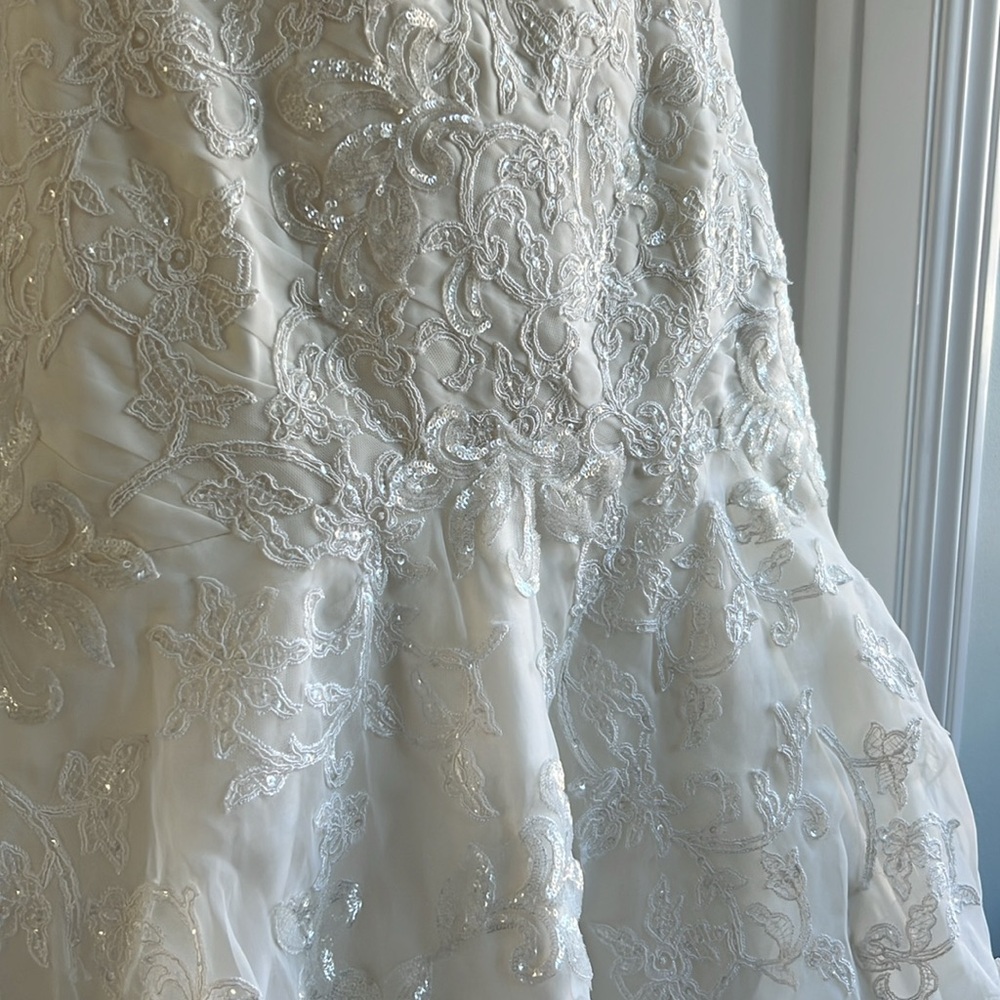 David’s Bridal Strapless Wedding Dress with Lace - Picture 10 of 16